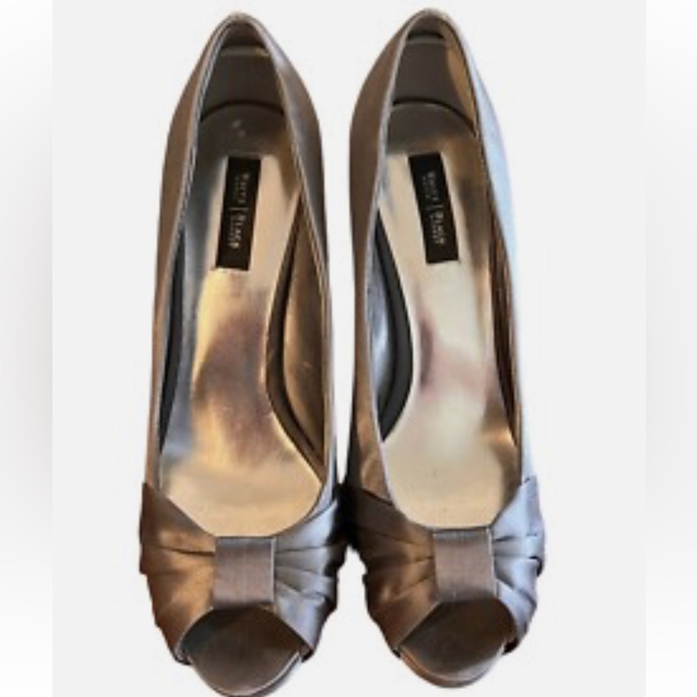RSVP Taupe Satin Peep Toe Heels